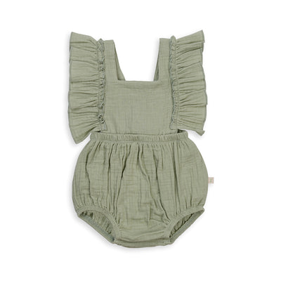 Tiny Twig Ruffle Romper Reseda