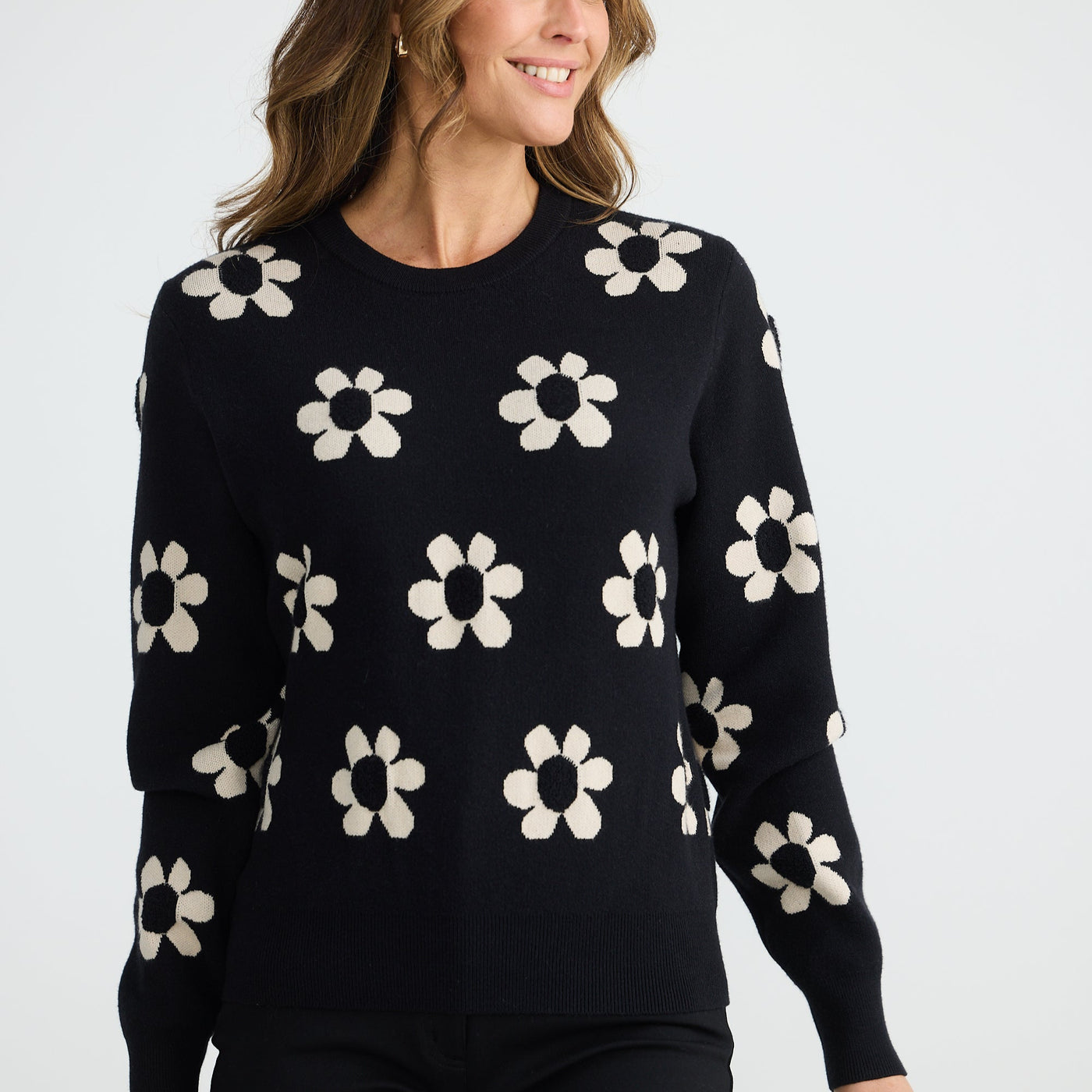 Brave and True Flower Knit Black w Natural