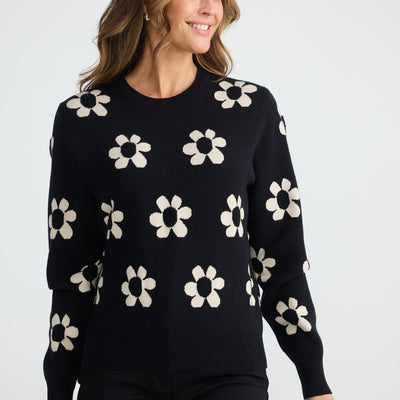 Brave and True Flower Knit Black w Natural