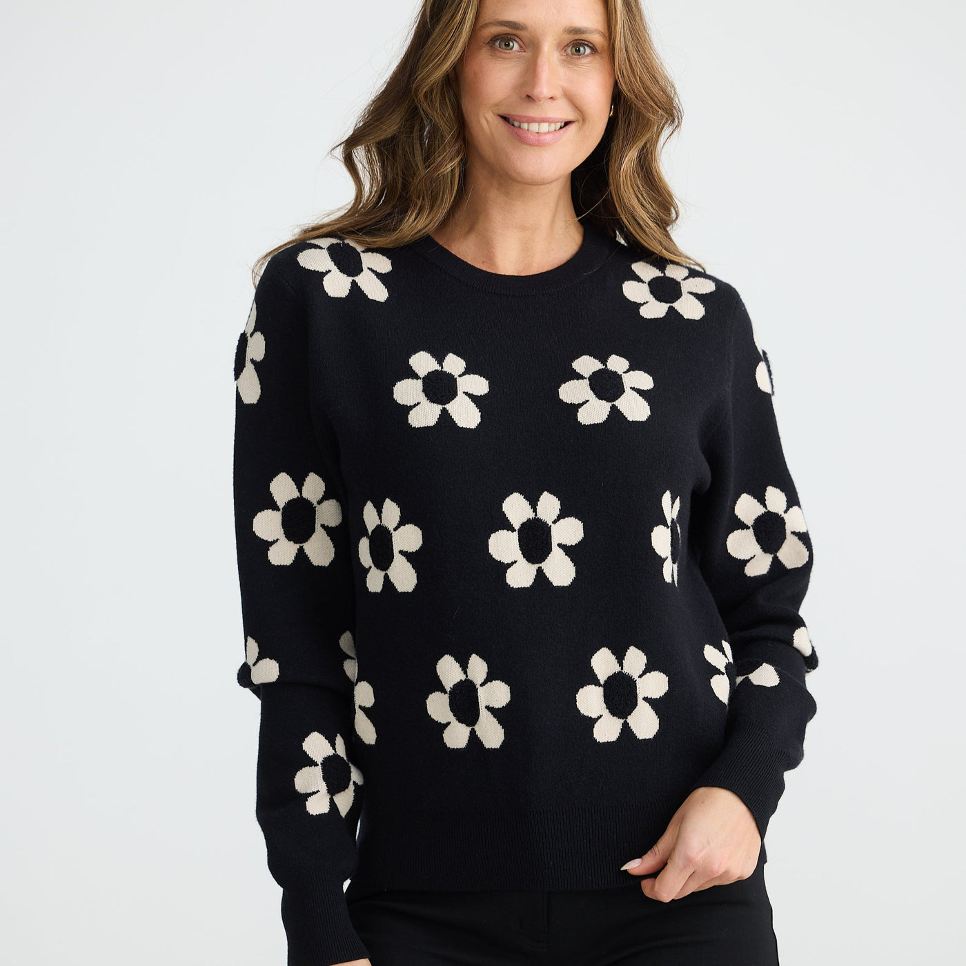 Brave and True Flower Knit Black w Natural