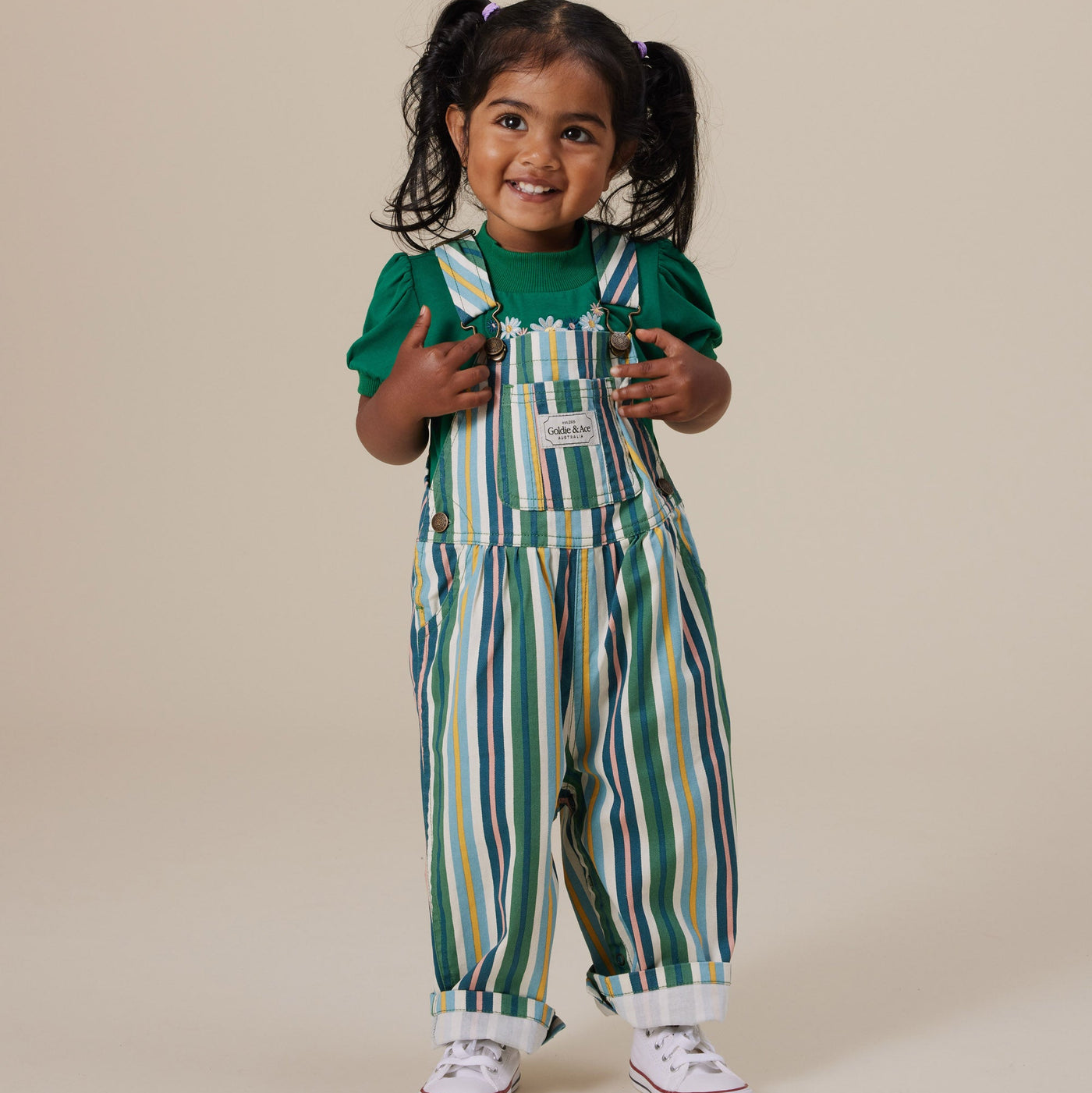 Golide and Ace Austin Evergreen Stripe Denim Overalls