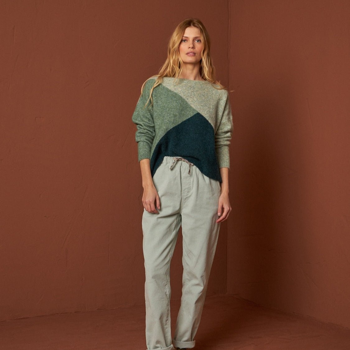 Indi and Cold Tri Green Wool Sweater