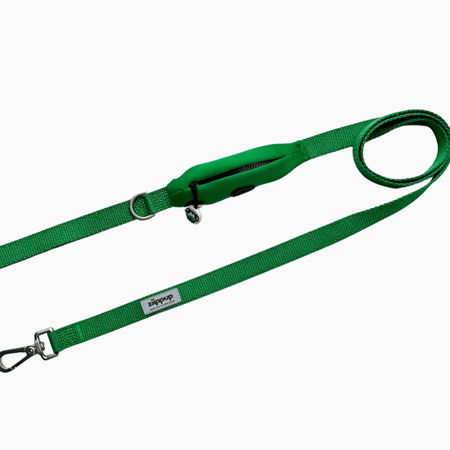 Ziippup Green Dog Leash with Built-in Poop Bag Holder