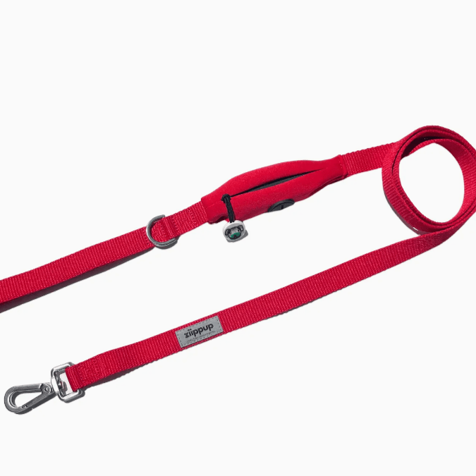 Ziippup Red Dog Leash with Built-in Poop Bag Holder