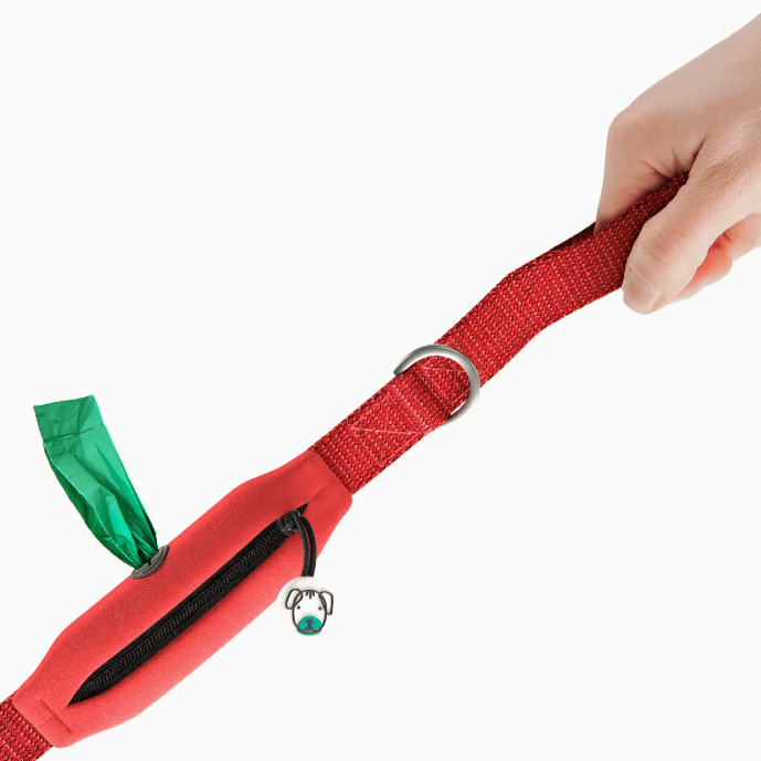 Ziippup Red Dog Leash with Built-in Poop Bag Holder