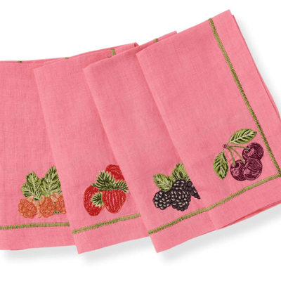 Kip and Co Berry Bliss Embroidered Linen 4P Napkin Set