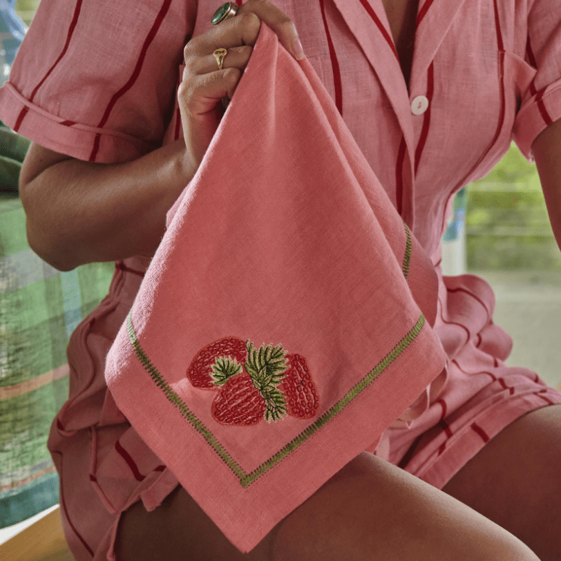 Kip and Co Berry Bliss Embroidered Linen 4P Napkin Set