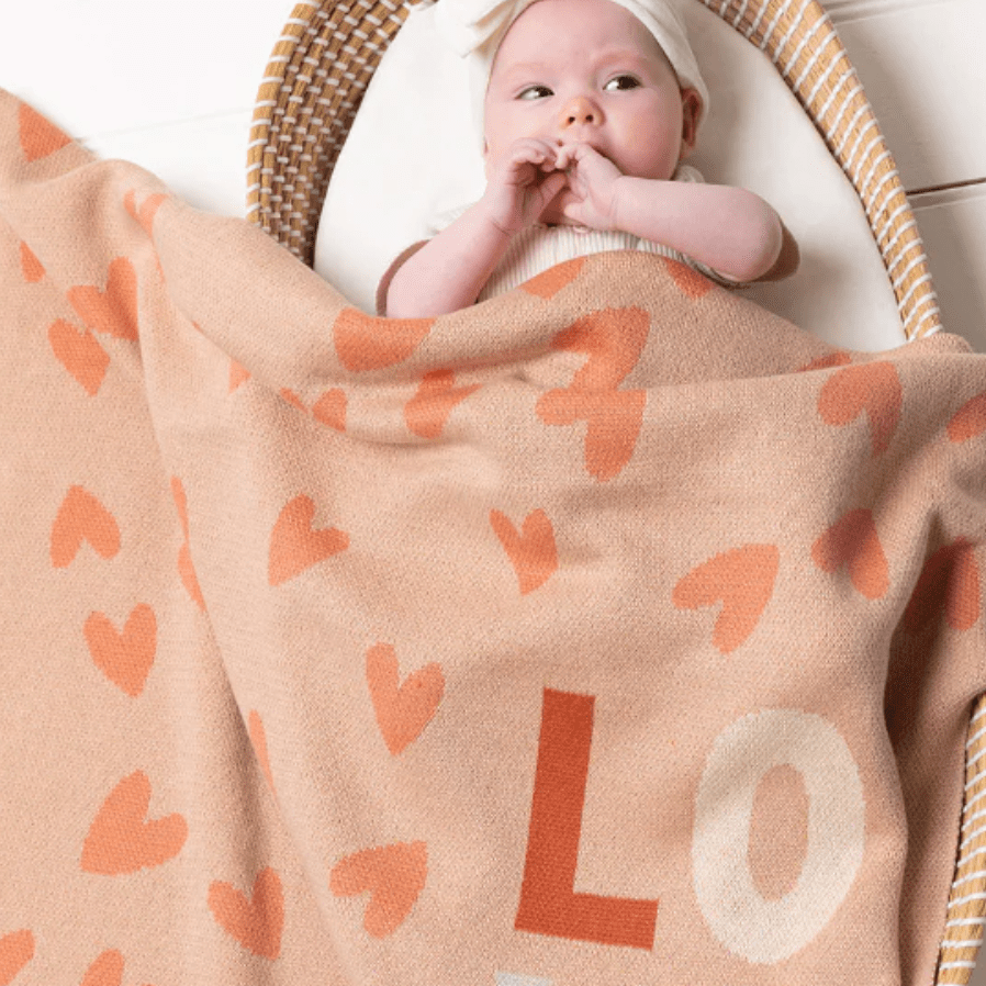 Indus Love Heart Baby Blanket Blush/Coral