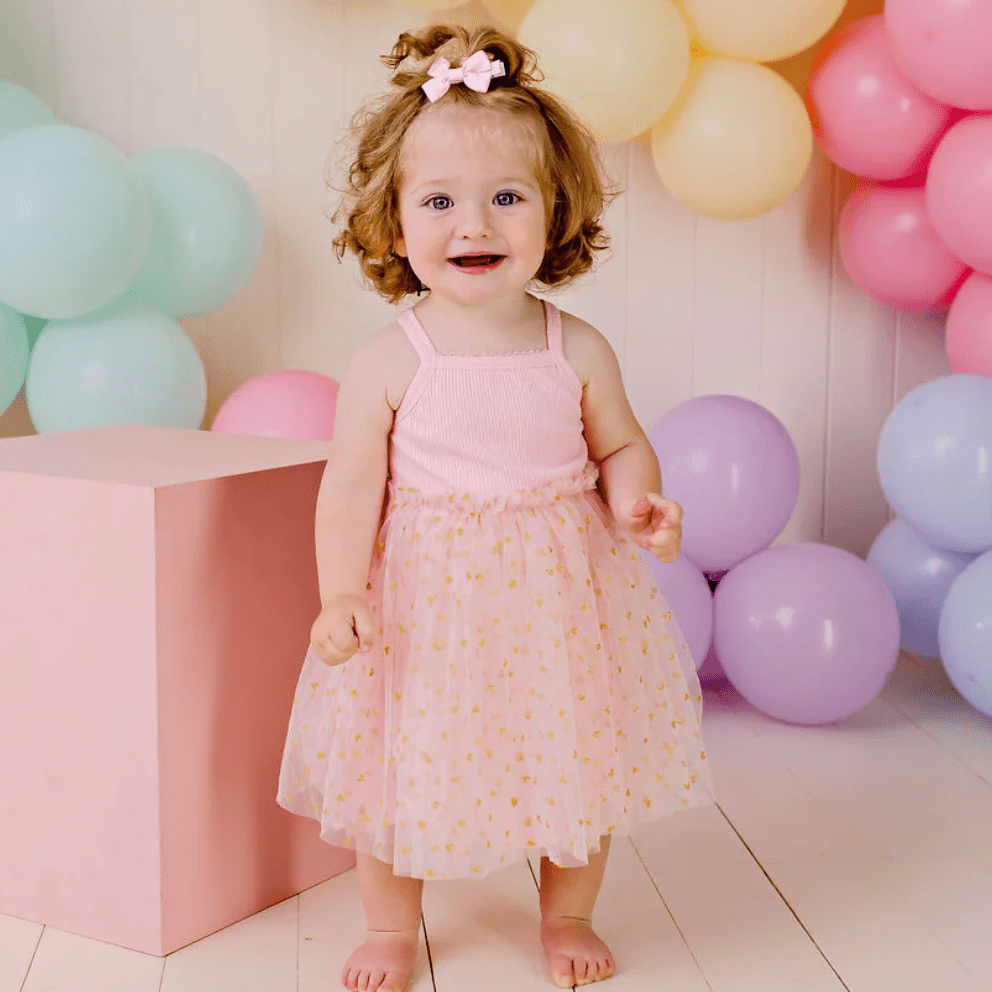 Confetti Kids Ribbed Tulle Dress Blush Hearts