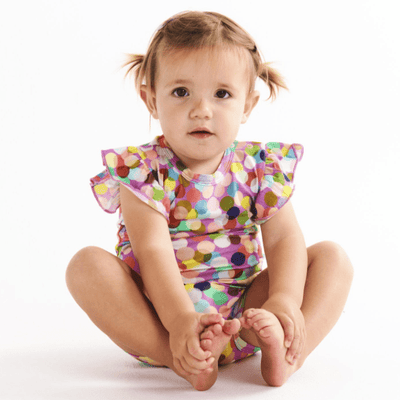 Kip and Co Confetti Pink Organic Short Sleeve Frill Romper