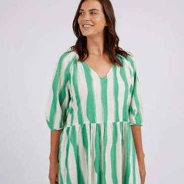 Elm Clothing Spritz Stripe Green  Dress