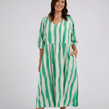 Elm Clothing Spritz Stripe Green  Dress