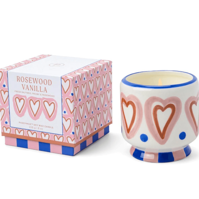 Adopo 8oz Hearts Ceramic Candle  Rosewood Vanilla