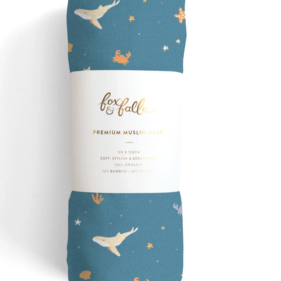 Fox and Fallow Ocean Creatures Marine Muslin Wrap Swaddle