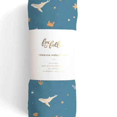 Fox and Fallow Ocean Creatures Marine Muslin Wrap Swaddle