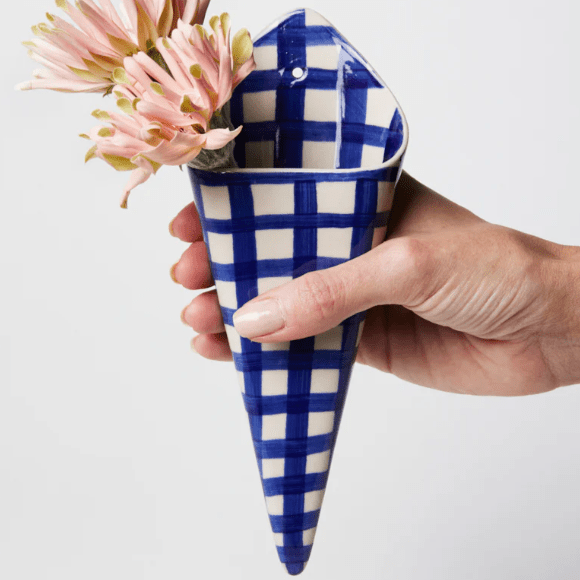 Jones and Co Folly Wall Vase Blue Check