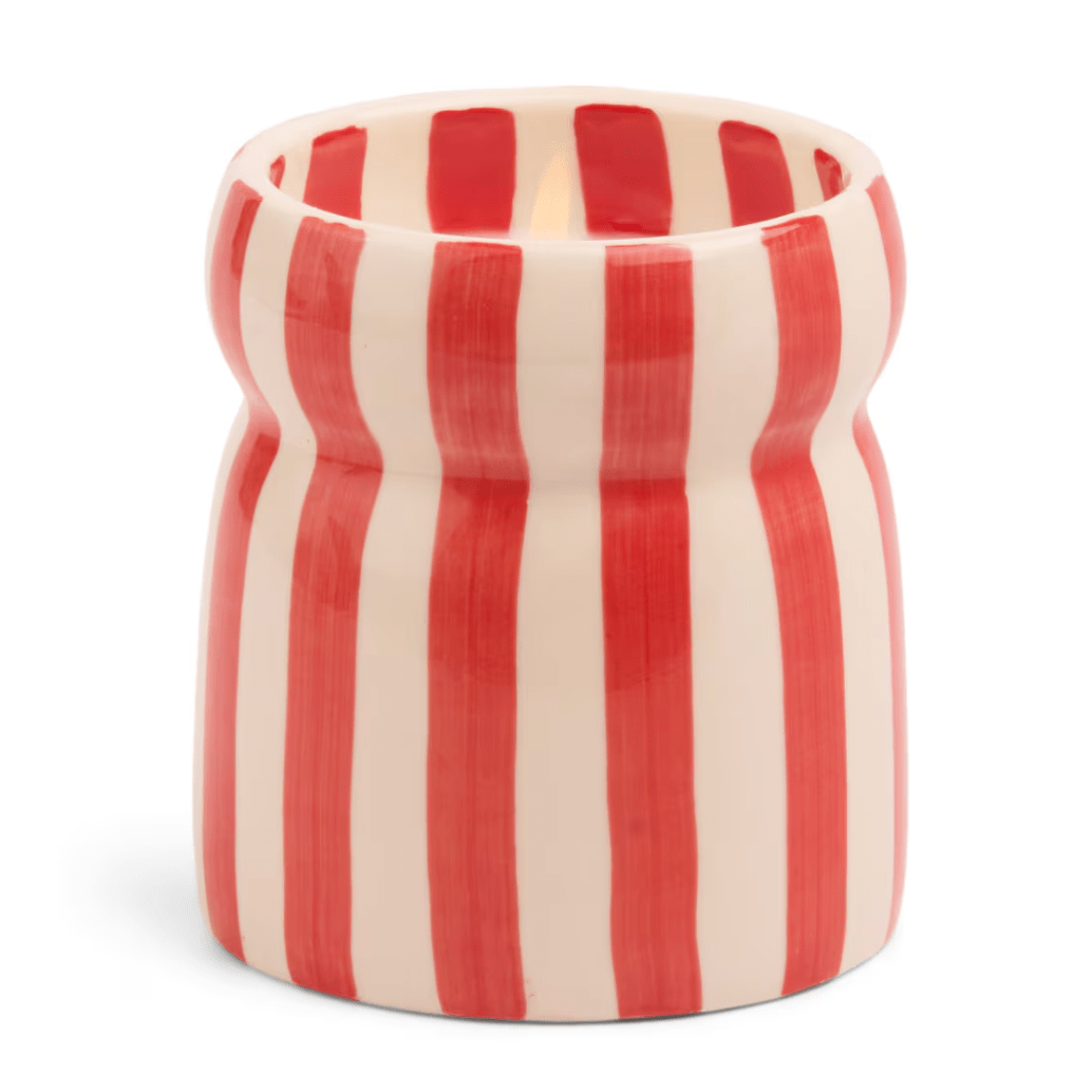 Cabana 6.5oz Red Stripped Ceramic Candle - Hibiscus Bay Boxed