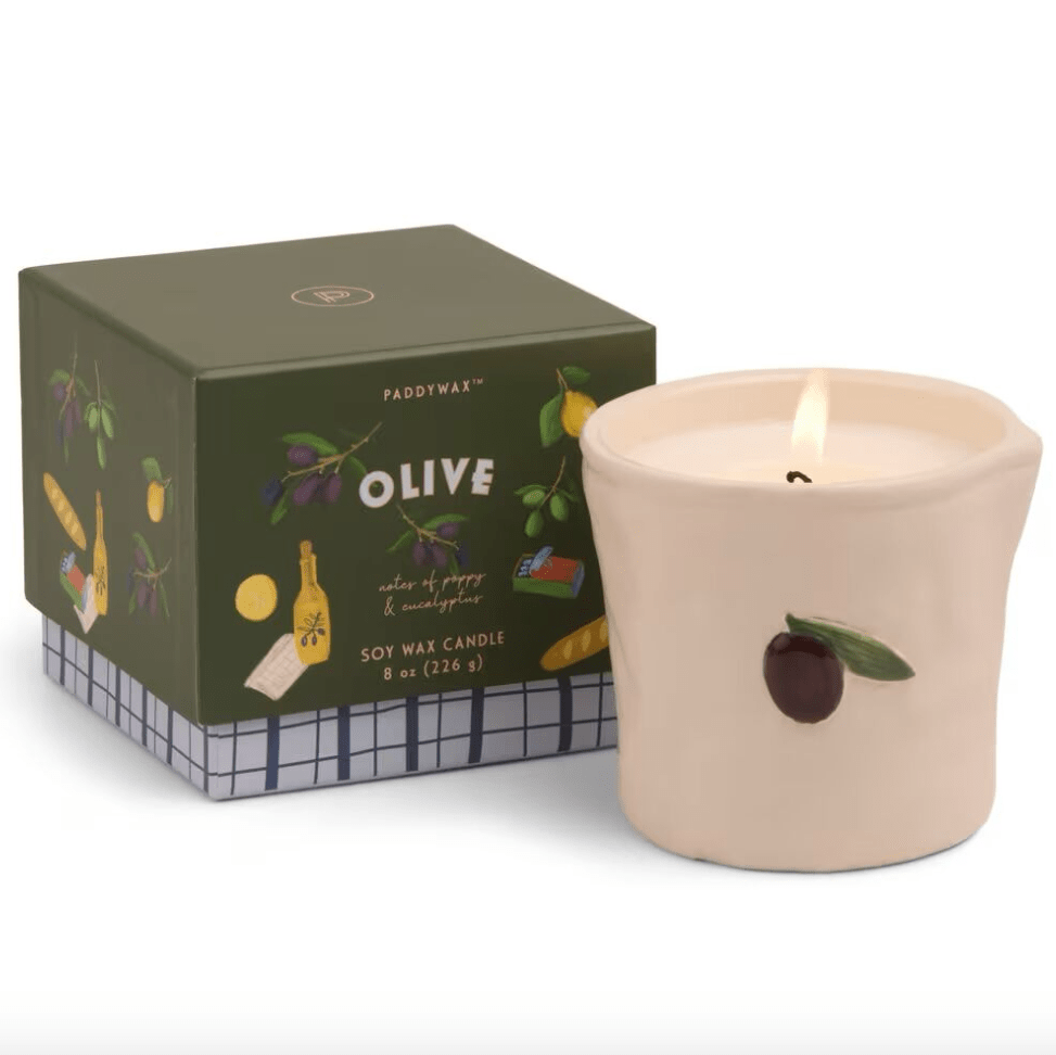 Bistro 8oz Olive Embossed Ceramic Candle