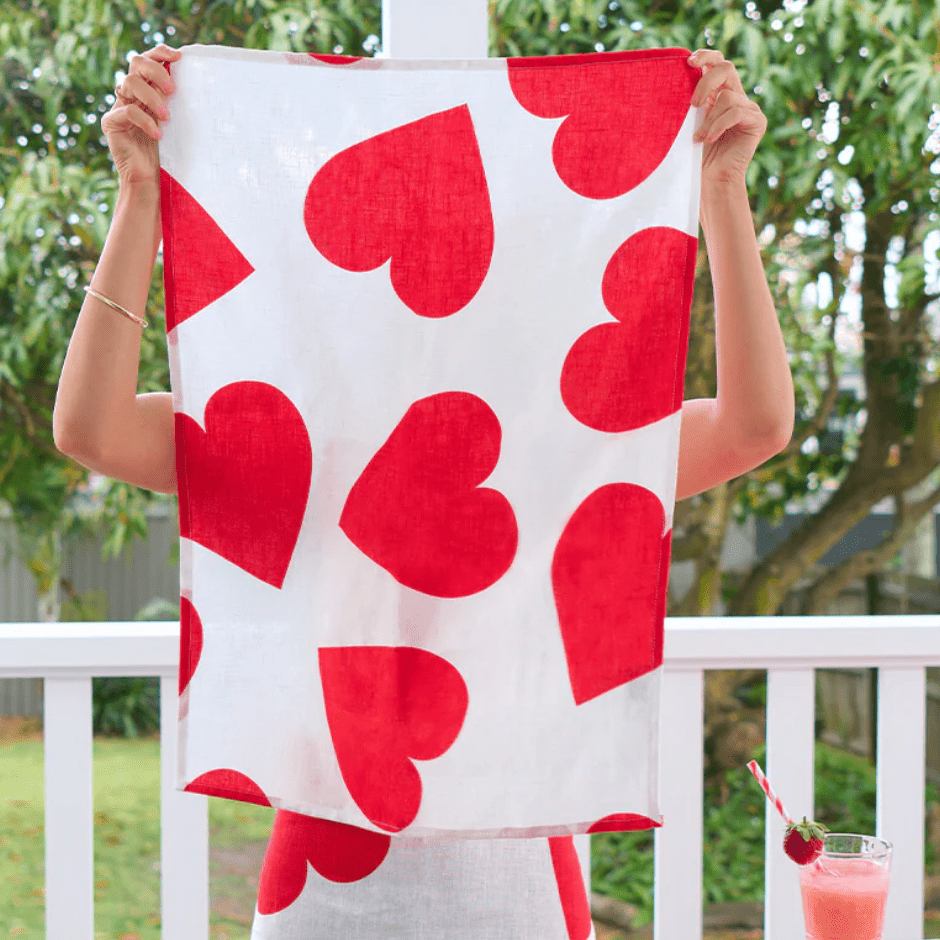 Love Heart Linen Tea Towel