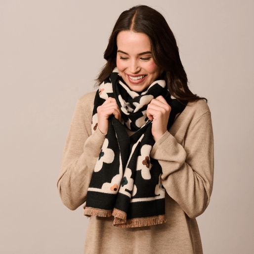 Tiger Tree Black Flower Scarf