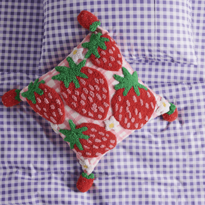 Kip and Co Strawberry Tufted Pom Pom Cushion