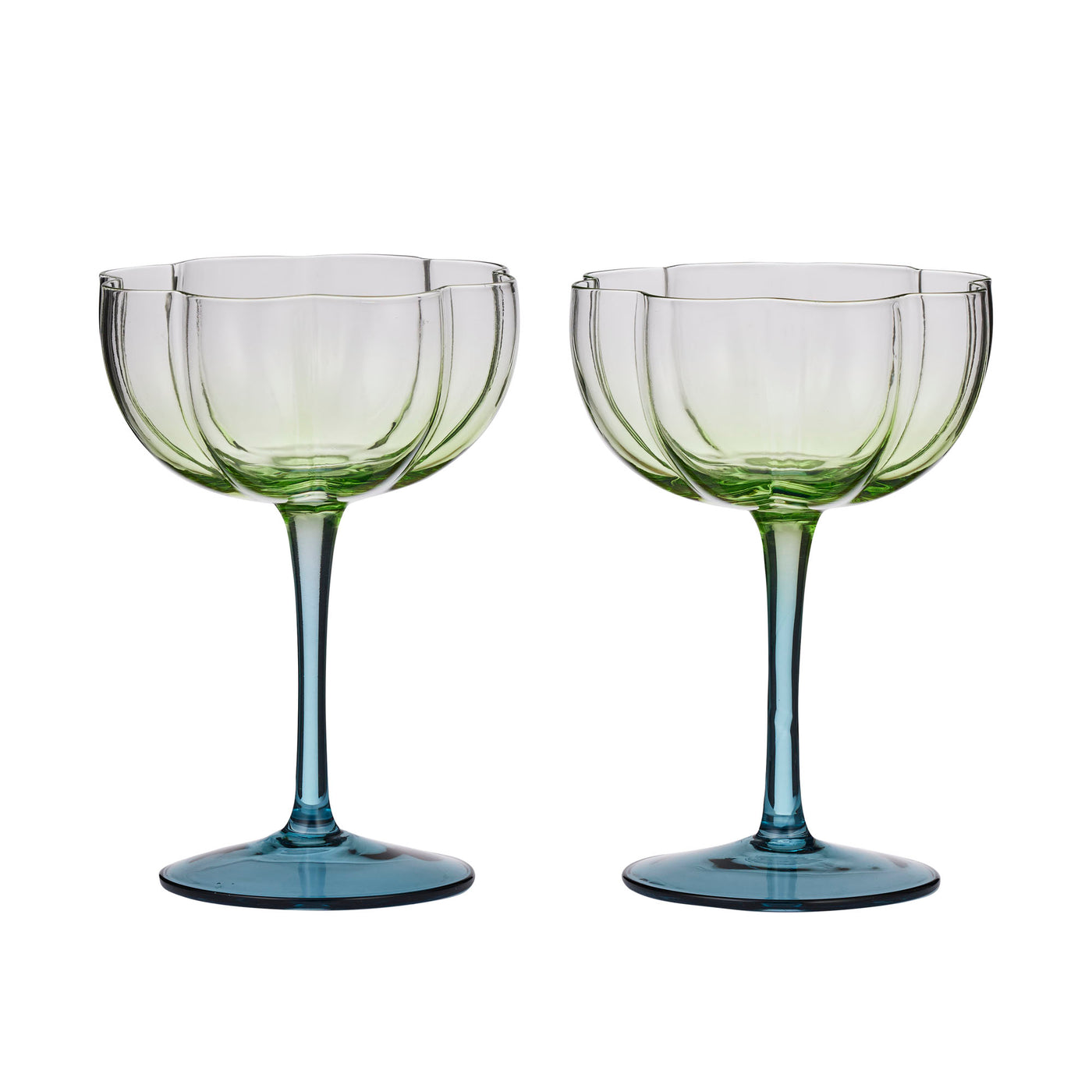 Lotti Set of 2 Tulip Coupe Glass Green/ Blue