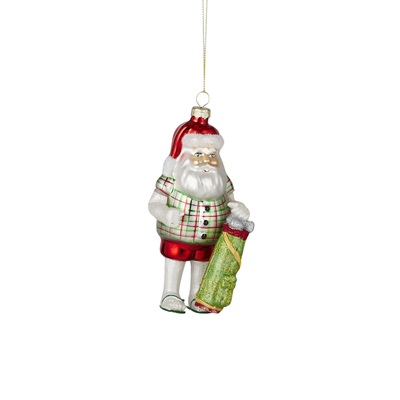 Golfer Santa Glass Decoration Gold/Red