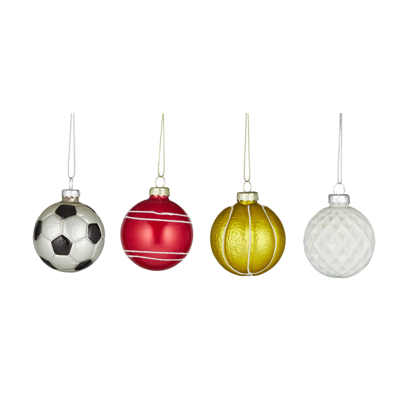 Set of 4 Ball Sports Baubles Multi