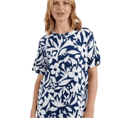 Elm Clothing Stencil Floral Tee Dress Naval Blue Floral