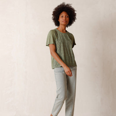 Indi and Cold Schiffli Olive Embroidered Shirt