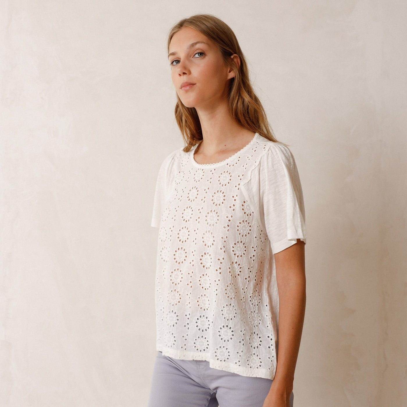 Indi and Cold Schiffli White  Embroidered Shirt